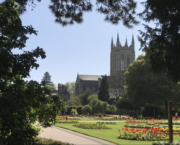 Bury St Edmunds Cathedral from Abbey Gardens.